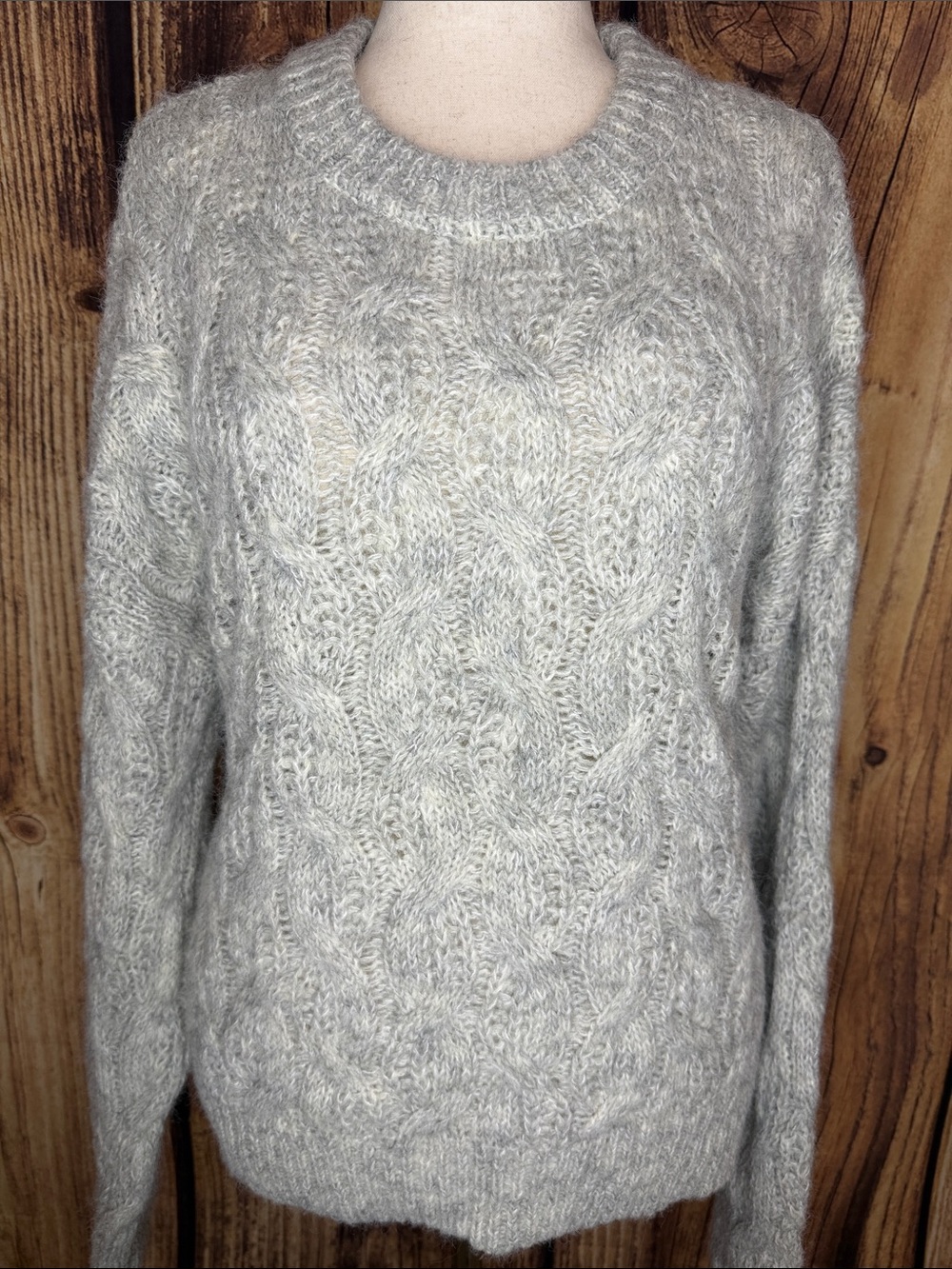 wild fable Light Heather Gray Cable Knit Crew Sweater